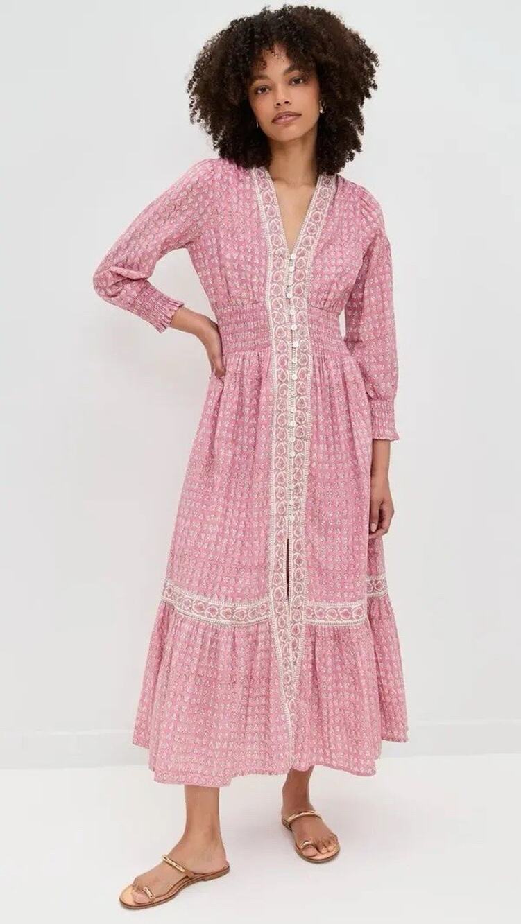 Marea Francesca Dress Pink Print Boho Midi M
